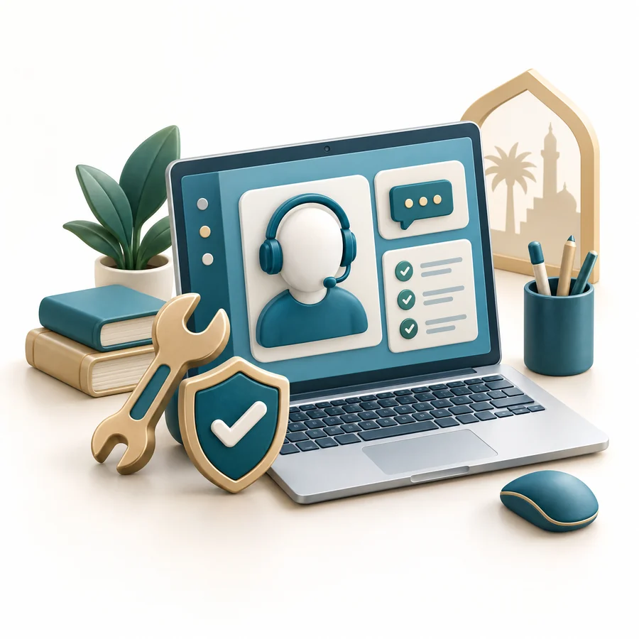 حاسوب محمول وأدوات دعم تقني للمنصات التعليمية